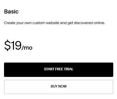 Squarespace Basic pricing plan