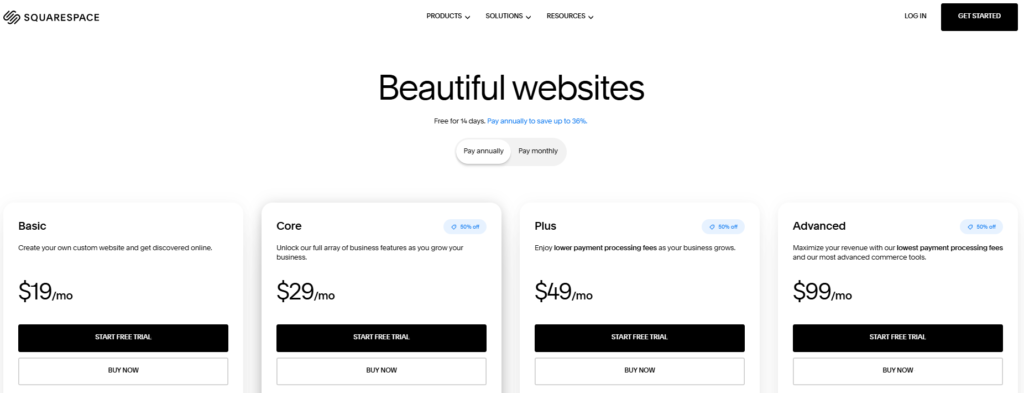 Squarespace Annual Pricing Plans